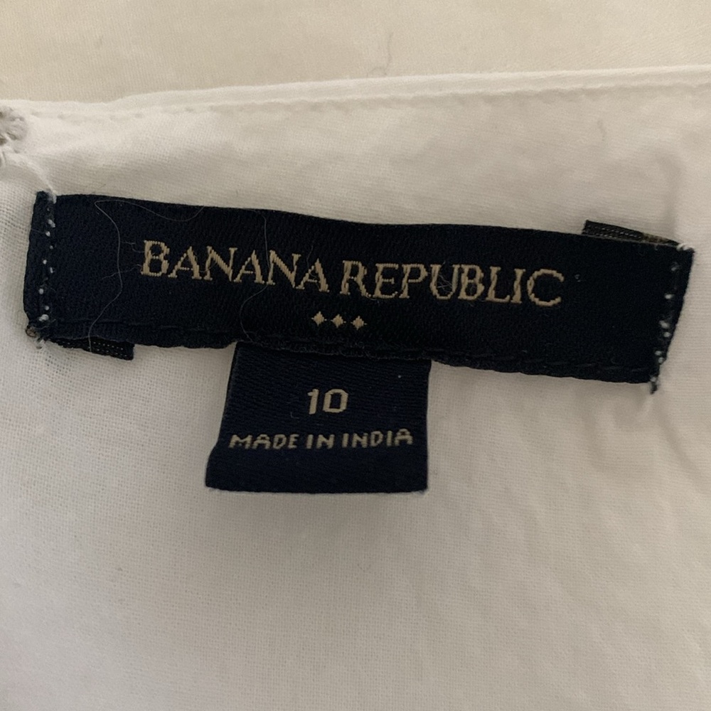 Banana Republic white w wide blue stripe hem cotton blend sleeveless dress EUC - Picture 3 of 5